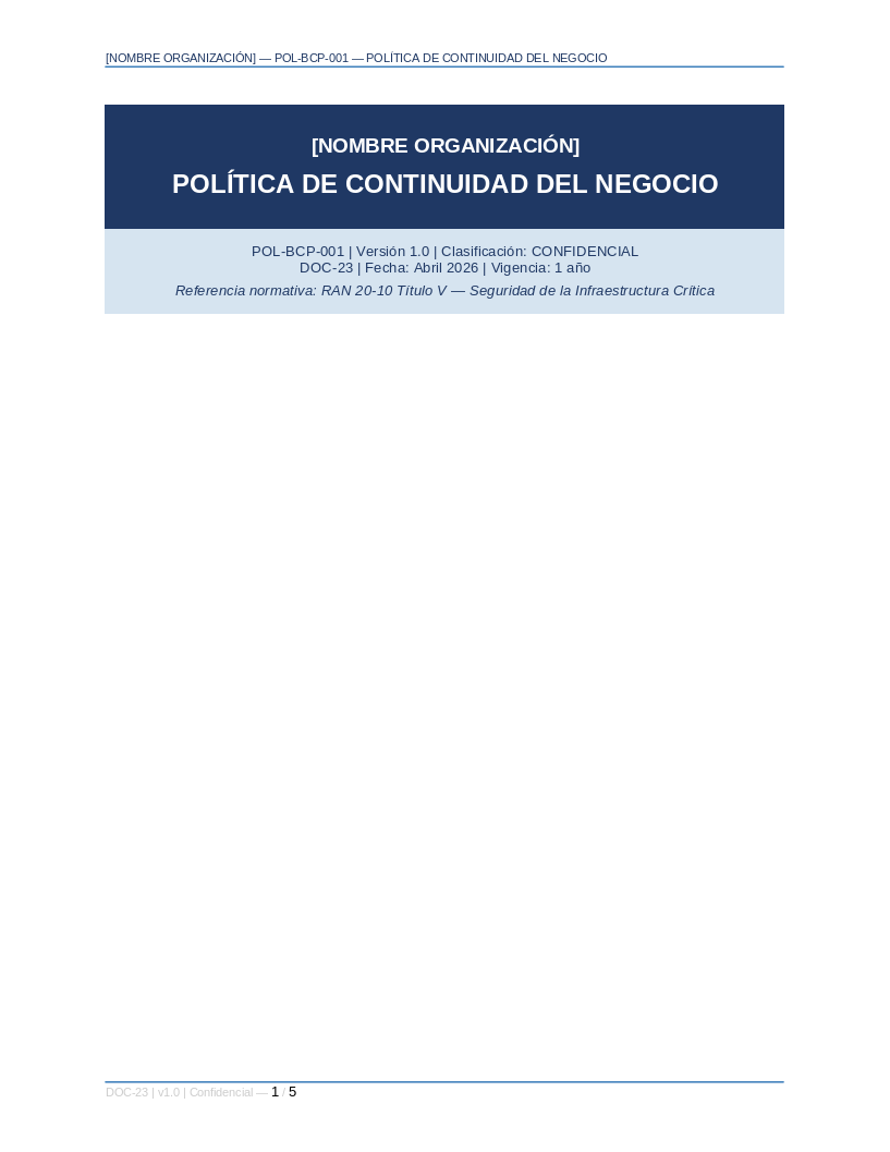 Toolkit RAN 20-9 — Continuidad Operacional