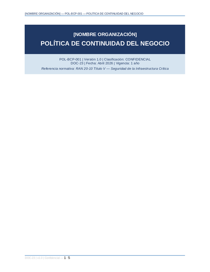 Toolkit RAN 20-9 — Continuidad Operacional