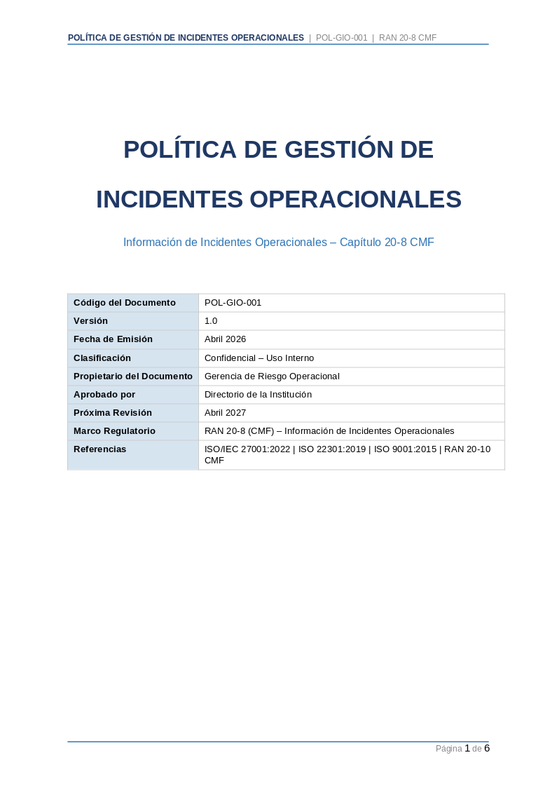 Toolkit RAN 20-9 — Continuidad Operacional